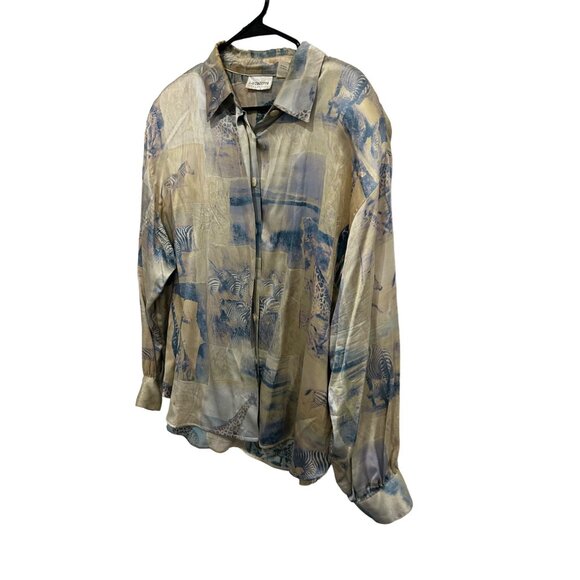 Liz Claiborne Collection Silk Safari Watercolor Print Button-Up Blouse Sz 16 - Picture 3 of 9